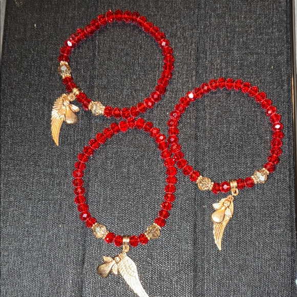 Jewelry - 💥Elegant Red Beaded Bracelets with Gold Charms 3pc set Crafted
